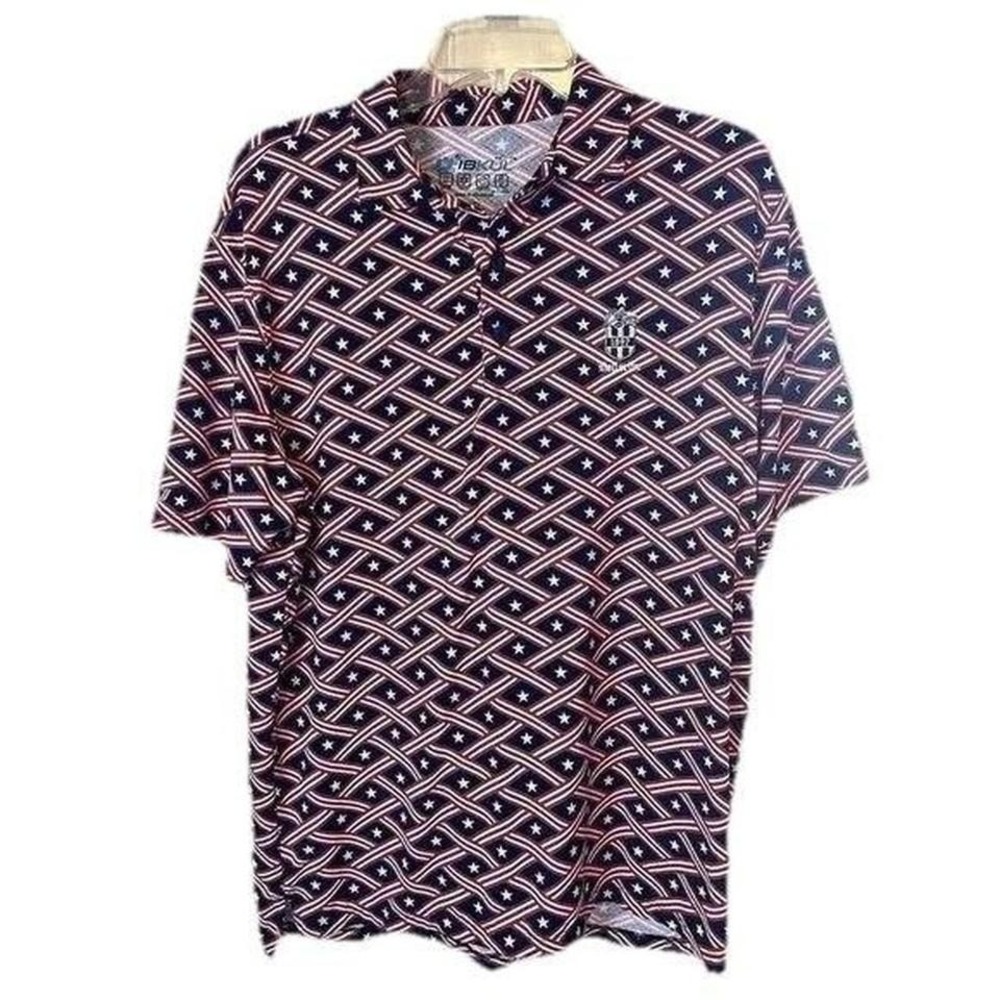 Men's IBKUL Medium UPF 50 Patriotic Stars Quick Dry Cooling Polo Short Sleeve